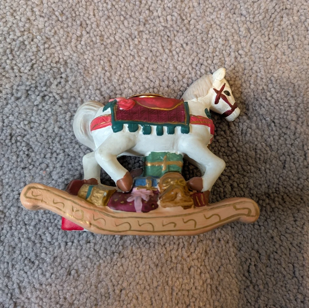 Vintage Ceramic Rocking Horse Candle holder Christmas Holiday Doll Teddybear